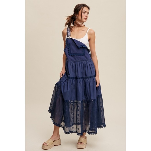 Listicle Ink Navy Lace Pieced Jacquard Strap Skirtall - Picture 7 of 11